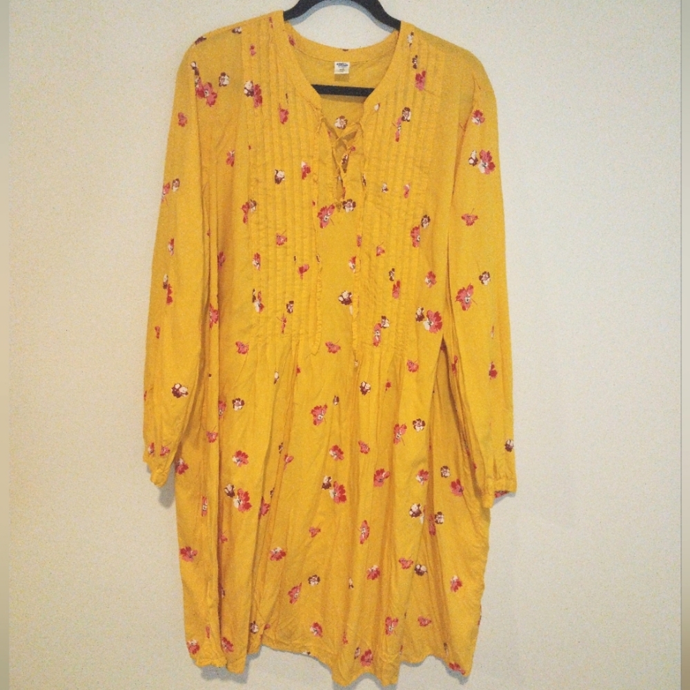 Old Navy Yellow And Pink Floral Pintuck Tunic Dress